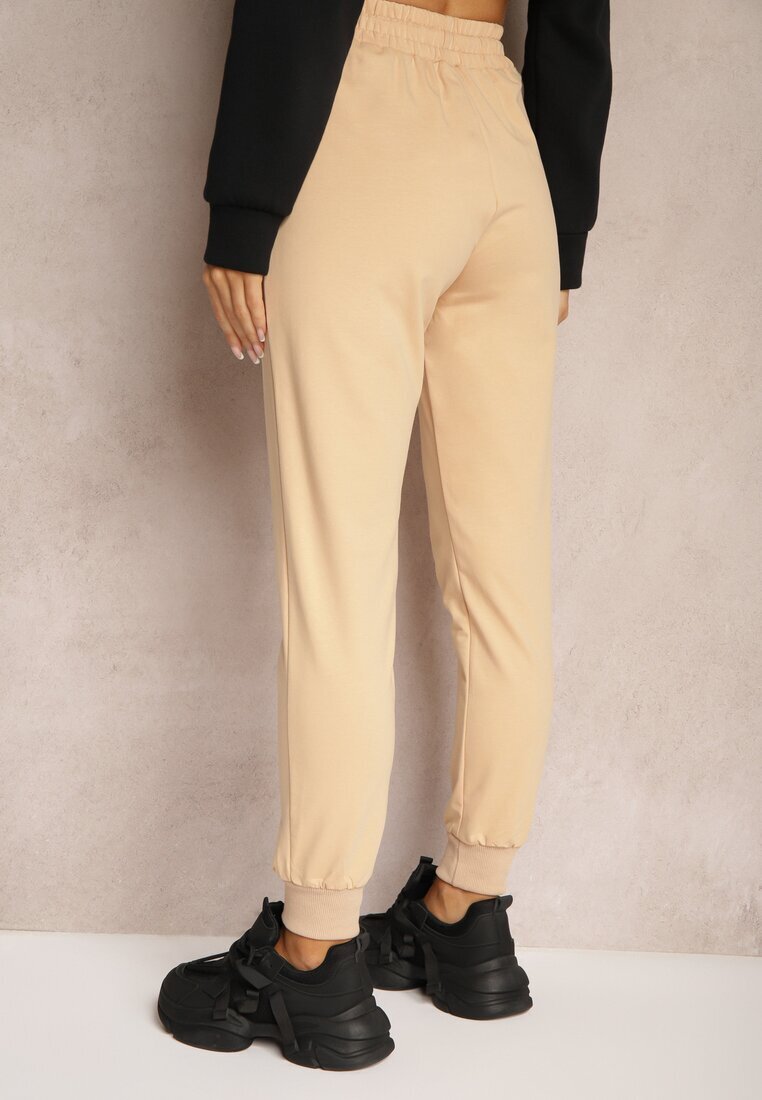 h&s Pantaloni de trening bej din bumbac High Waist decorate cu buzunare cu fermoar Fedela