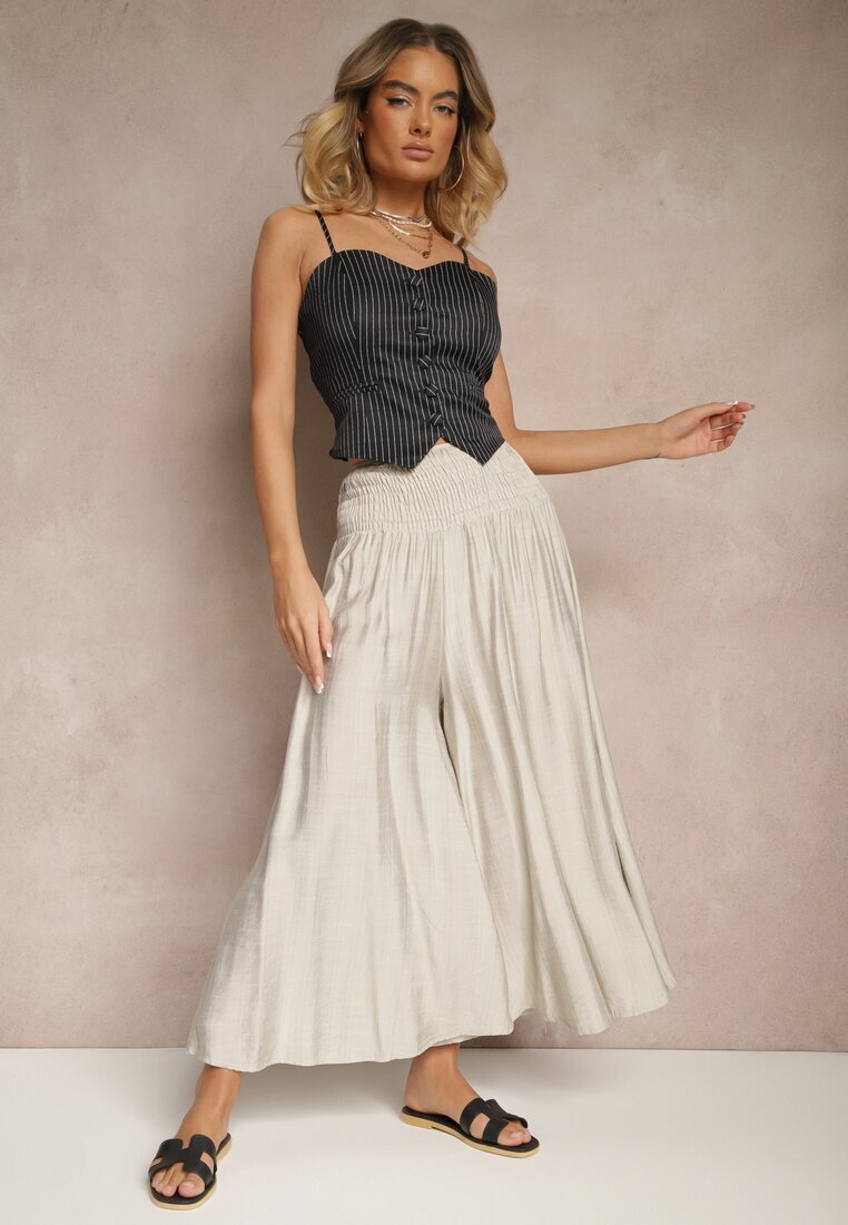 h&s Pantaloni Gri deschis croi larg Culottes talie înaltă lungime 7/8 Ulanova