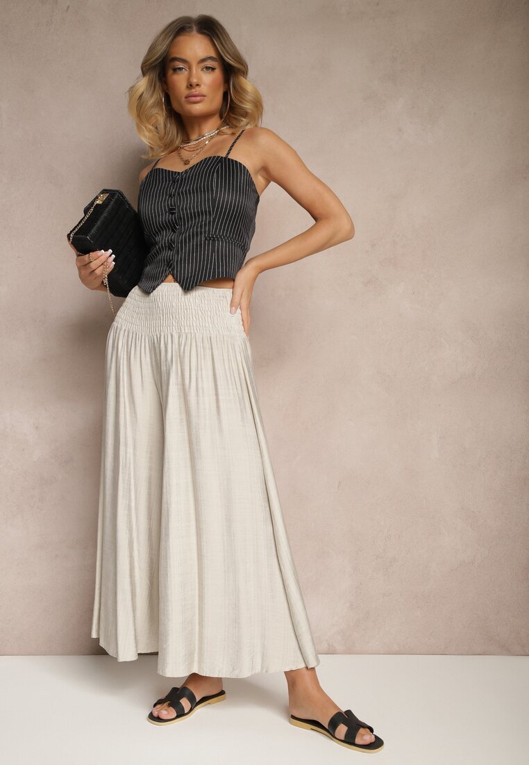 h&s Pantaloni Gri deschis croi larg Culottes talie înaltă lungime 7/8 Ulanova