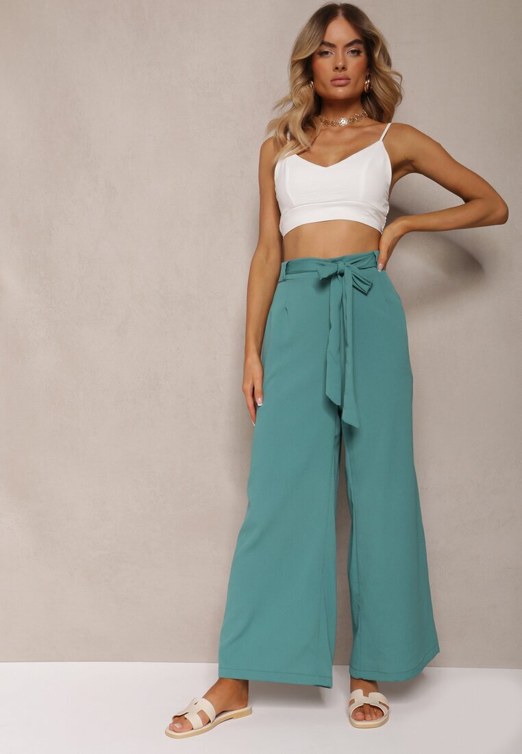h&s Pantaloni Largi Mentă cu curea de material tip Paper Bag Lasette