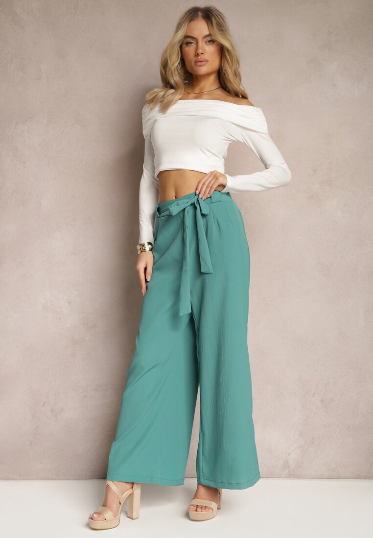 h&s Pantaloni Largi Mentă cu curea de material tip Paper Bag Lasette