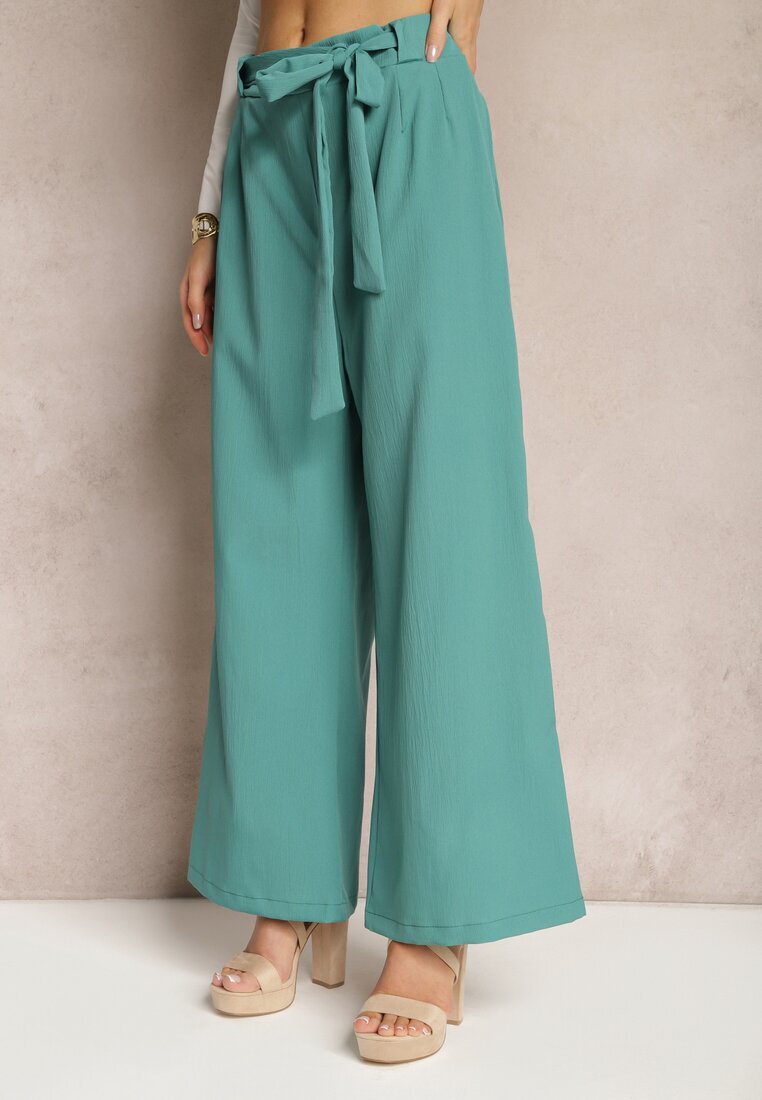 h&s Pantaloni Largi Mentă cu curea de material tip Paper Bag Lasette
