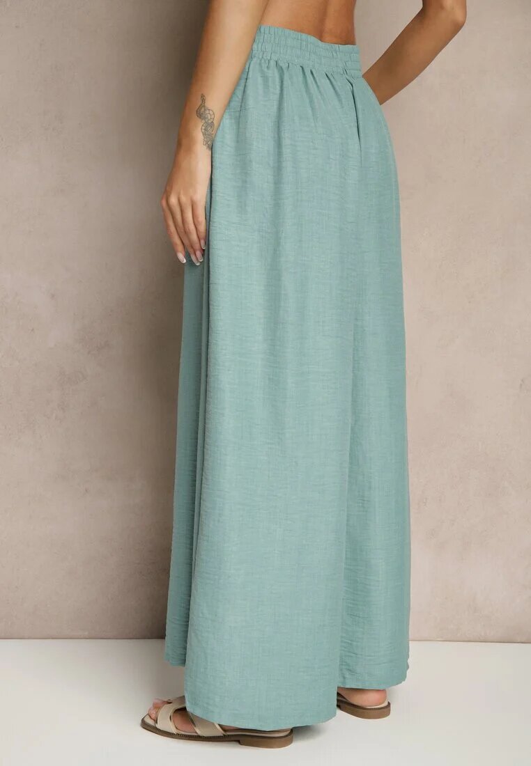 h&s Pantaloni Largi Mentă High Waist Decorați cu Legătură Telonia