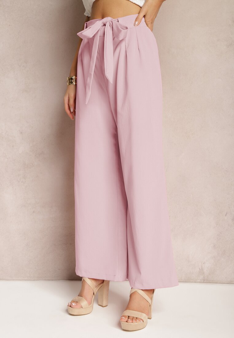 h&s Pantaloni largi roz închis cu curea din material tip Paper Bag Lasette