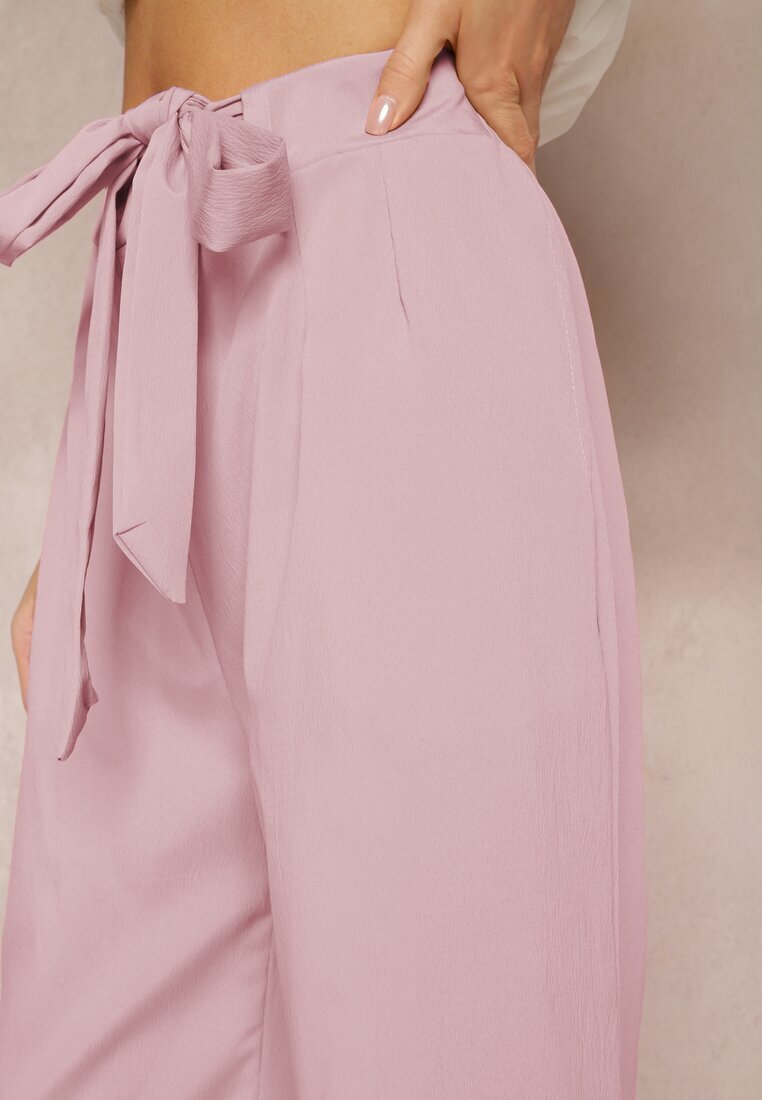h&s Pantaloni largi roz închis cu curea din material tip Paper Bag Lasette