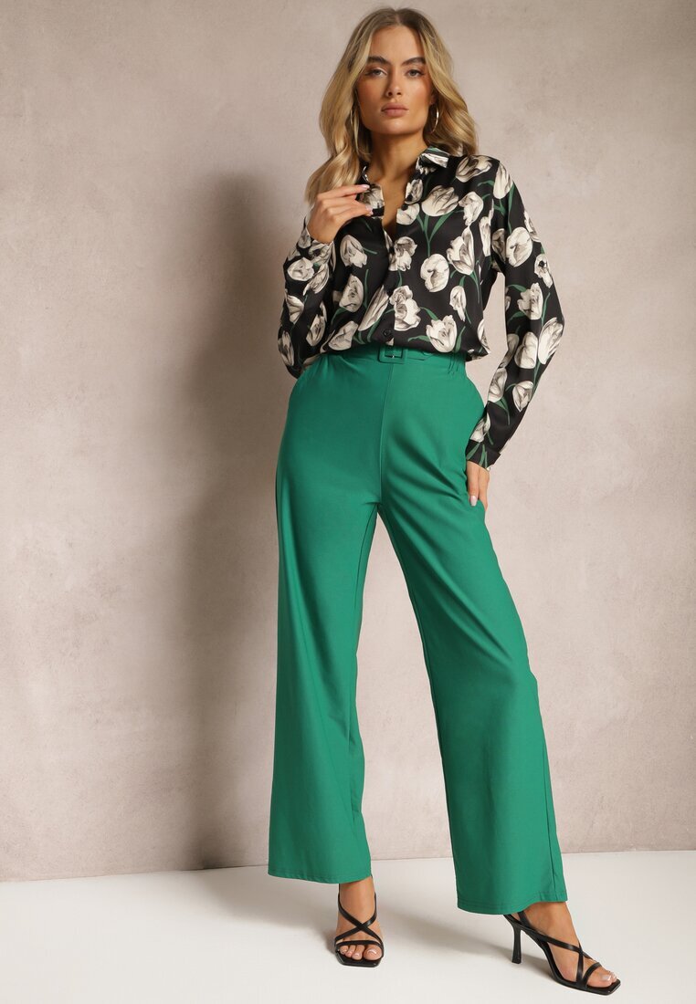 h&s Pantaloni Largi Verzi în stil Paper Bag cu cordon din material Xennia