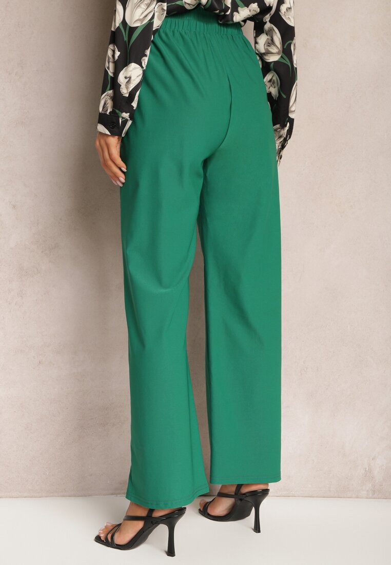 h&s Pantaloni Largi Verzi în stil Paper Bag cu cordon din material Xennia