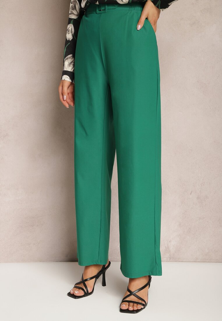 h&s Pantaloni Largi Verzi în stil Paper Bag cu cordon din material Xennia