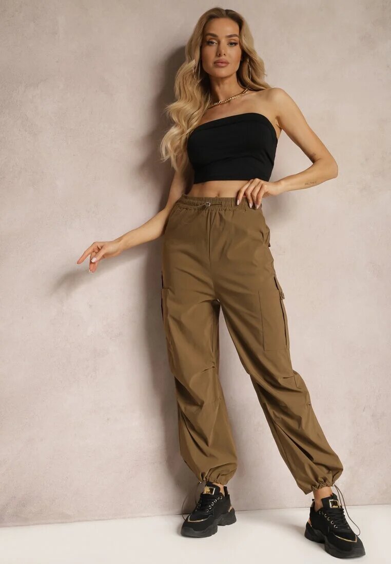 h&s Pantaloni Maro Largi Talie înaltă Stil cargo Cu elastic în talie Ellcara