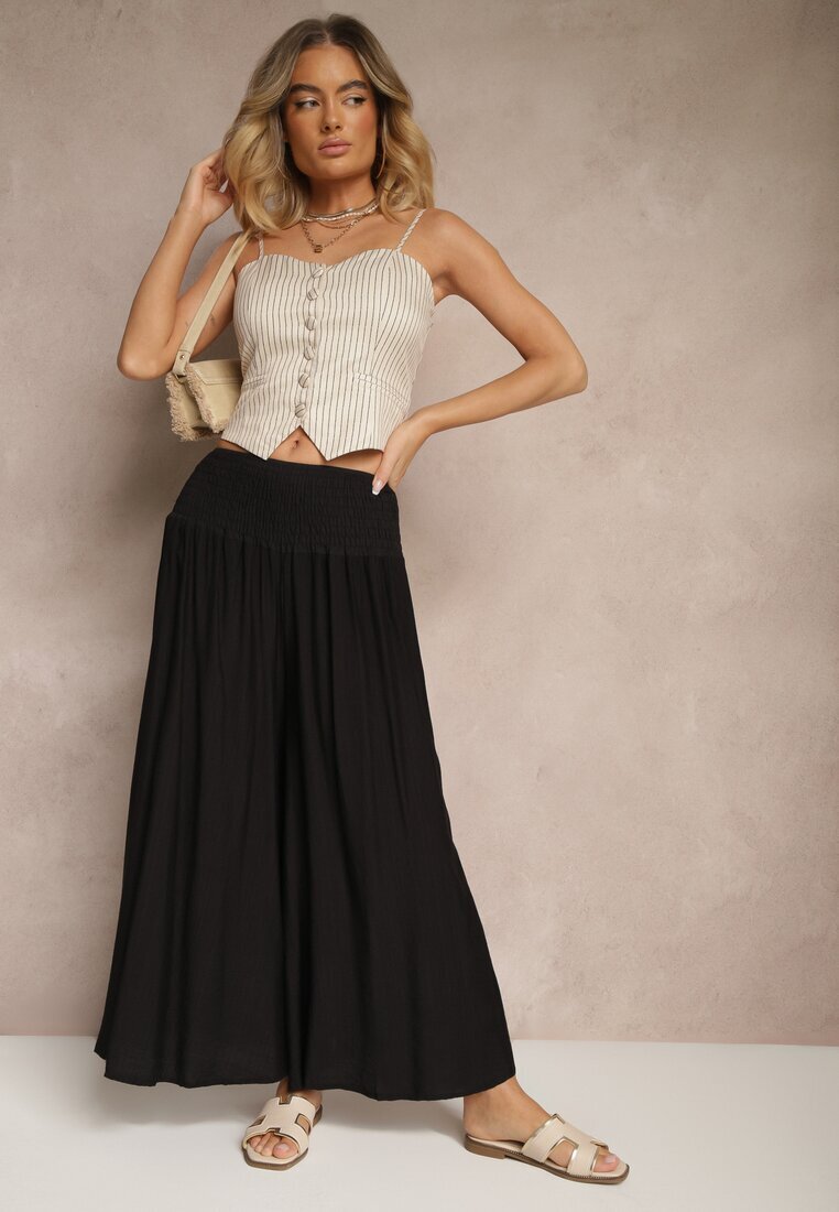 h&s Pantaloni Negri Culottes Largi High Waist cu Lungime 7/8 Ulanova