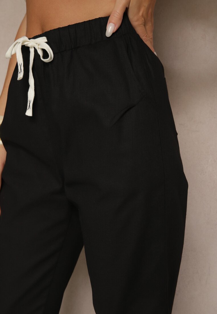 h&s Pantaloni Negri din bumbac cu șnururi Fenarlia