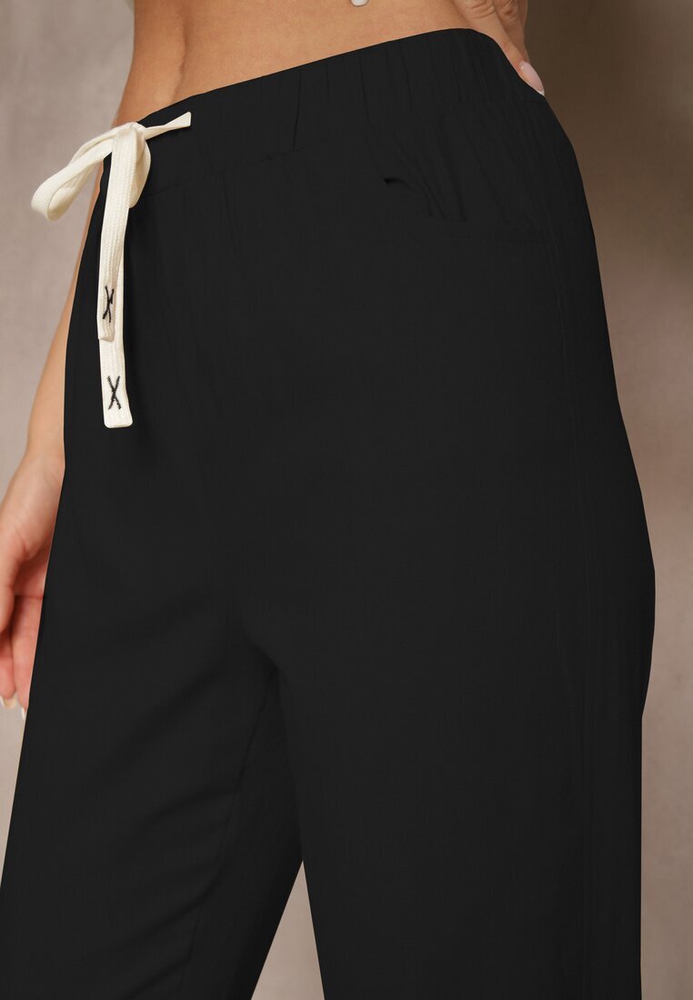 h&s Pantaloni Negri din Bumbac Decorați cu Legătură Zentebis