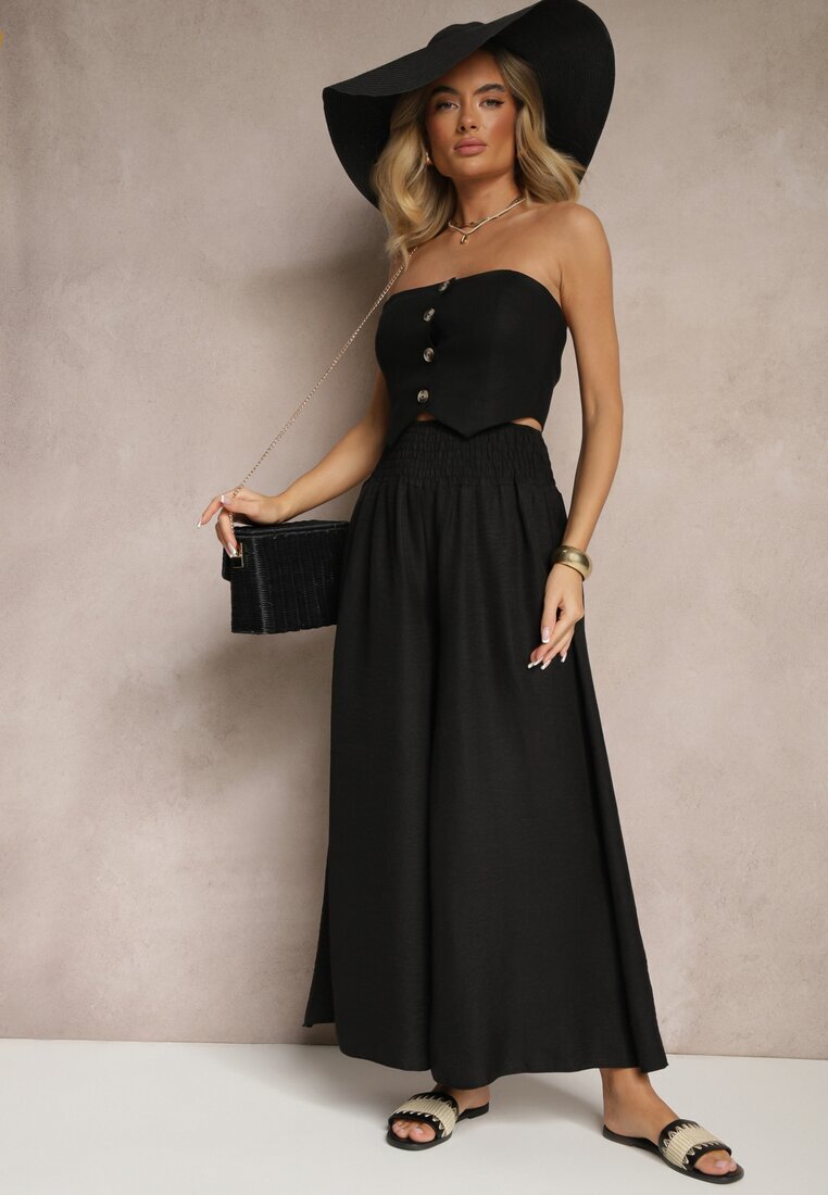 h&s Pantaloni negri largi High Waist cu gumă largă în talie Korissele