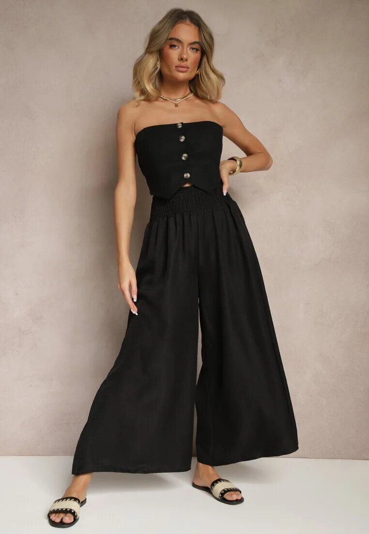 h&s Pantaloni negri largi High Waist cu gumă largă în talie Korissele