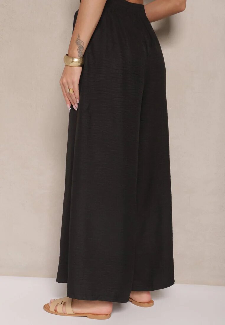 h&s Pantaloni negri largi High Waist Decorați cu legătură Telonia