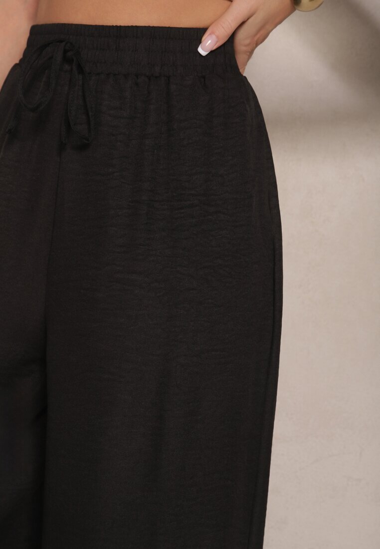 h&s Pantaloni negri largi High Waist Decorați cu legătură Telonia