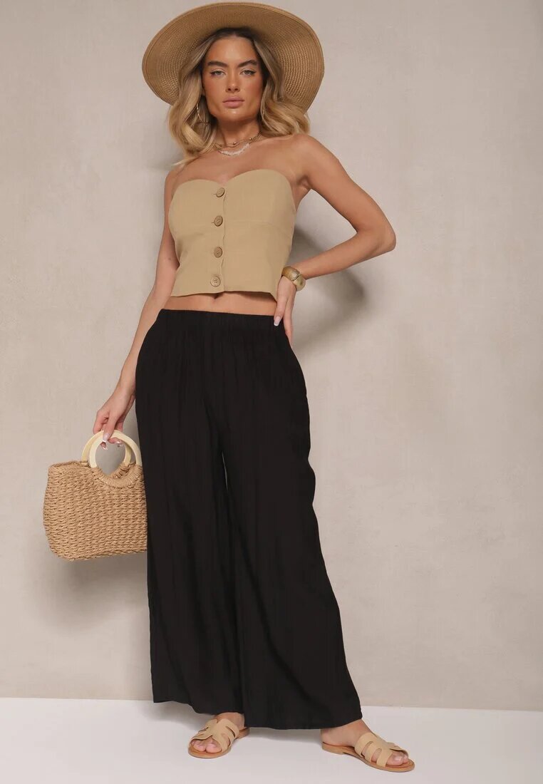 h&s Pantaloni Negri Palazzo cu croi larg High Waist Lislevia
