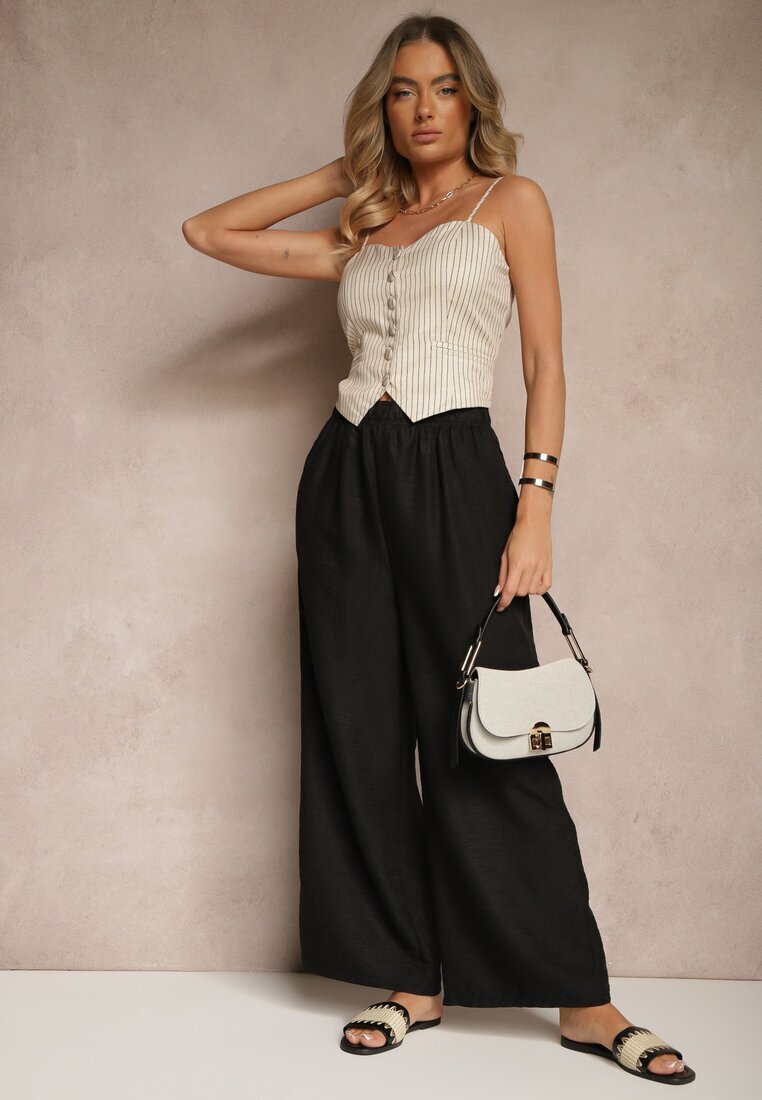 h&s Pantaloni Negri Tip Palazzo High Waist cu croială largă Arathira