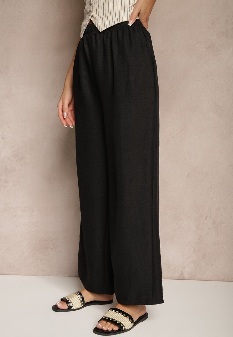 h&s Pantaloni Negri Tip Palazzo High Waist cu croială largă Arathira