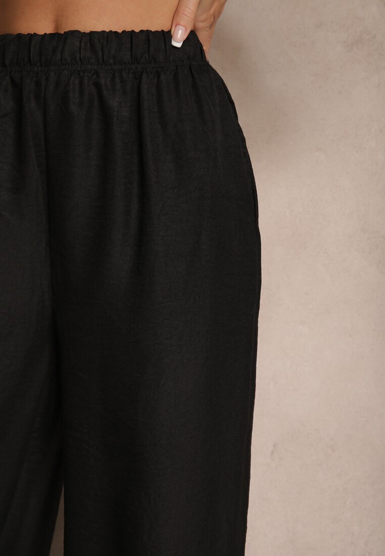 h&s Pantaloni Negri Tip Palazzo High Waist cu croială largă Arathira