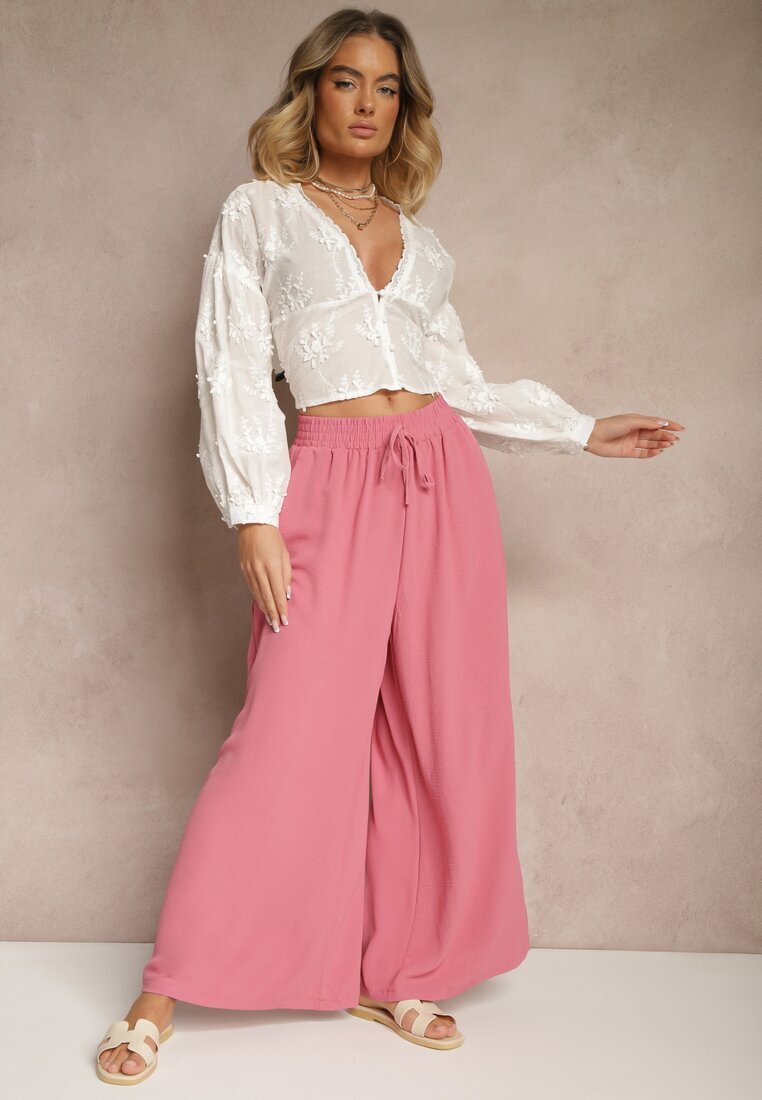 h&s Pantaloni Palazzo Roz cu Croială Largă Decorați cu Șnur Ularira