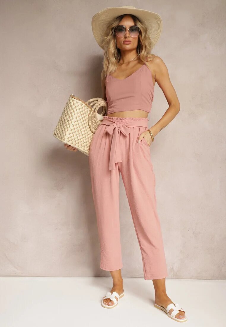 h&s Pantaloni Roz închis High Waist Legați în talie Finisați cu elastic în talie Dimixi