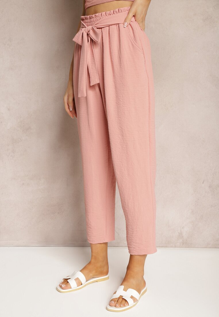 h&s Pantaloni Roz închis High Waist Legați în talie Finisați cu elastic în talie Dimixi