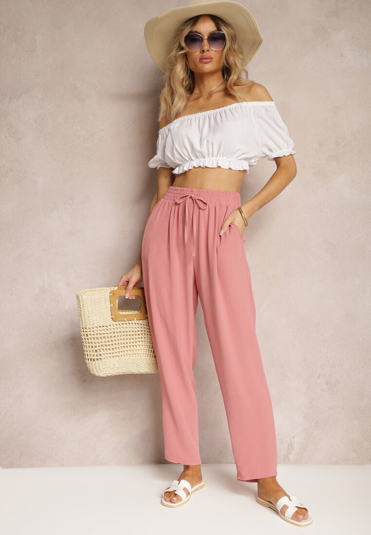 h&s Pantaloni Roz închis Regular High Waist cu cordon în talie Dimeca