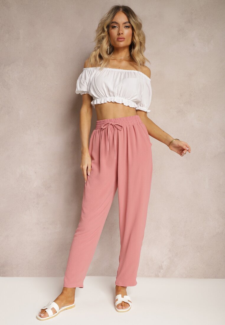 h&s Pantaloni Roz închis Regular High Waist cu cordon în talie Dimeca