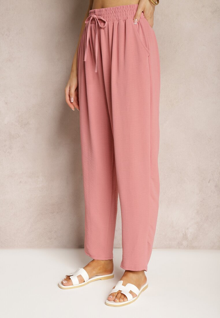 h&s Pantaloni Roz închis Regular High Waist cu cordon în talie Dimeca