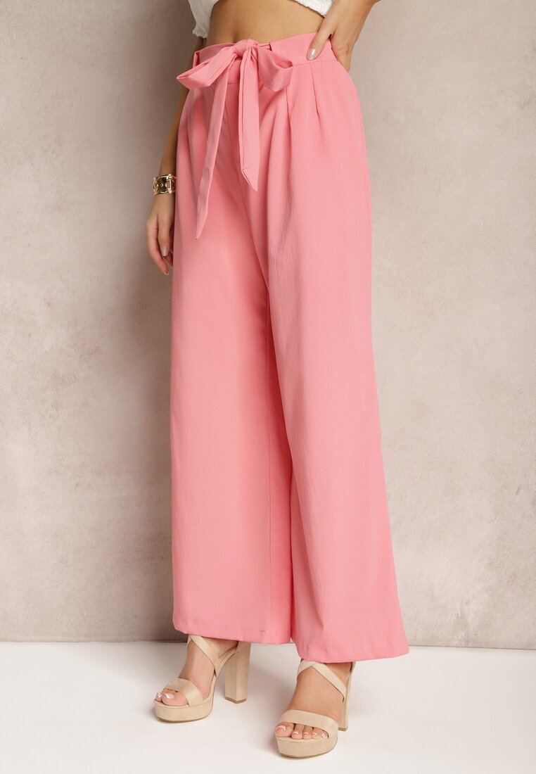 h&s Pantaloni roz larghi cu cordon din material tip Paper Bag Lasette