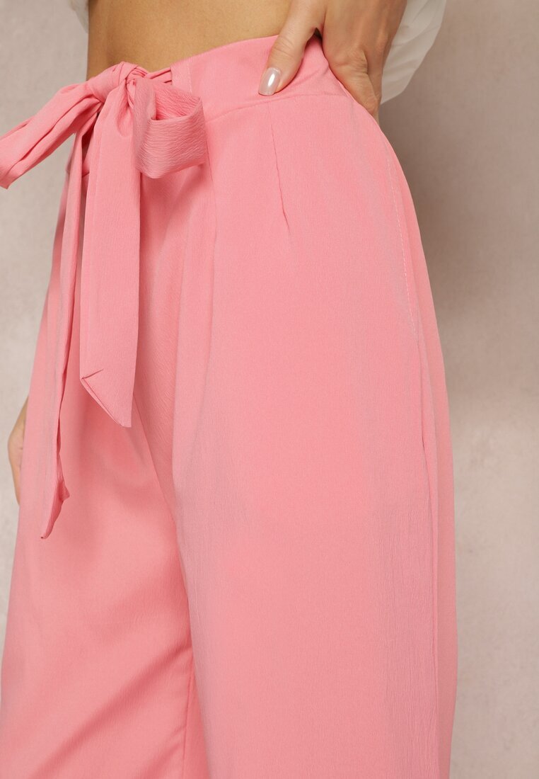 h&s Pantaloni roz larghi cu cordon din material tip Paper Bag Lasette