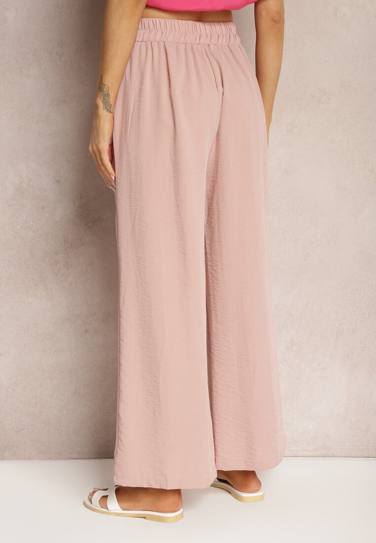 h&s Pantaloni roz pal cu picioare largi stil Palazzo High Waist cu elastic în talie și cu element decorativ Ellsiana