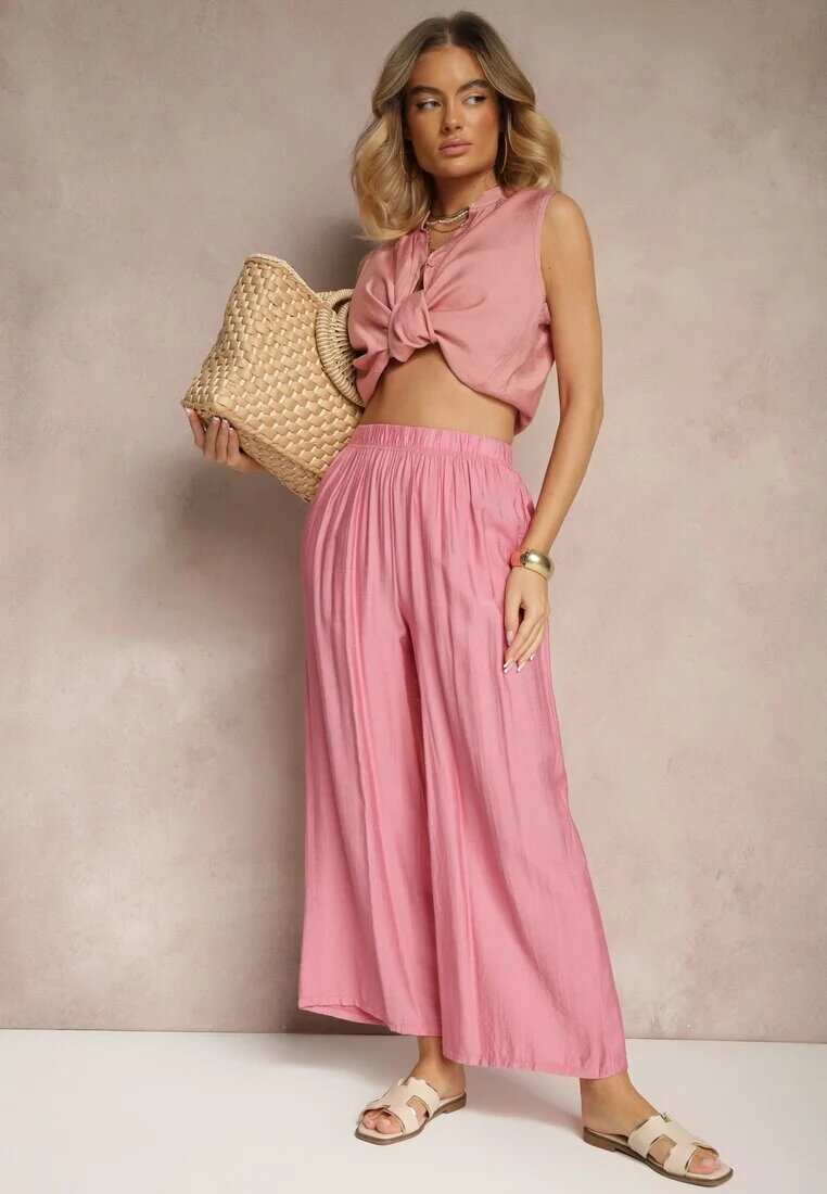 h&s Pantaloni Roz Palazzo cu croială largă High Waist Lislevia