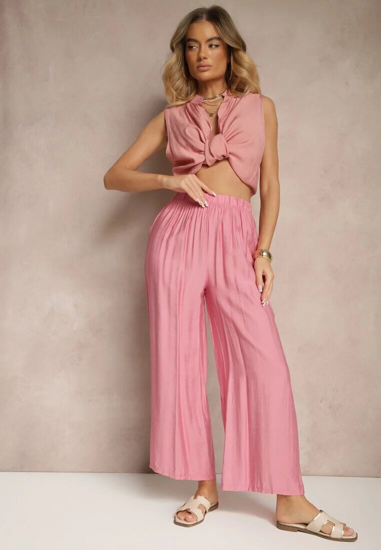 h&s Pantaloni Roz Palazzo cu croială largă High Waist Lislevia