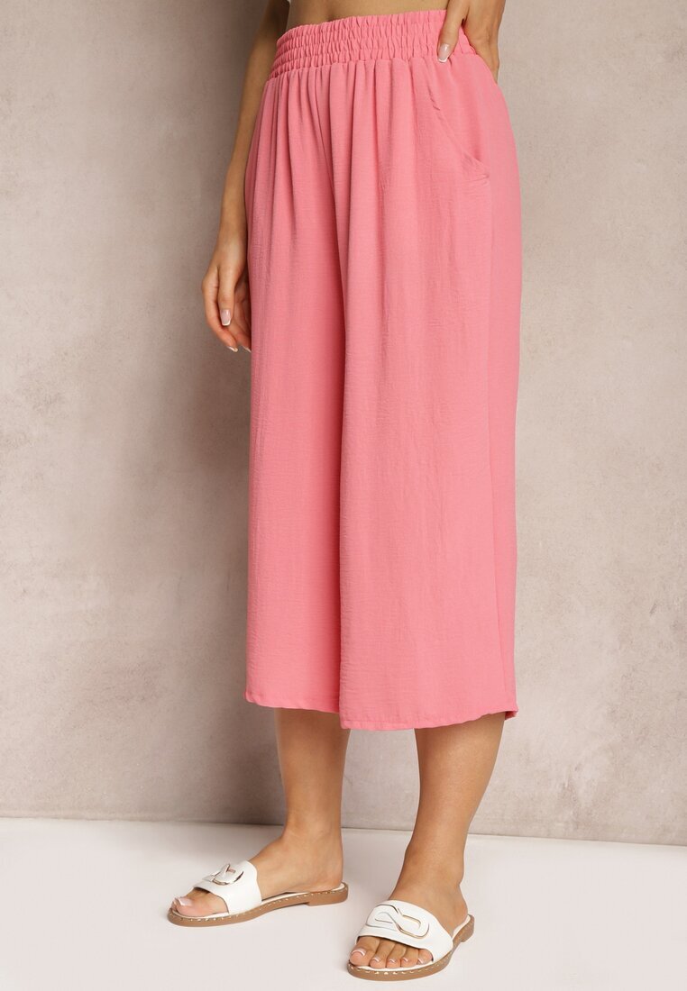 h&s Pantaloni Roz Palazzo cu elastic în talie și lungime 3/4 Moolia