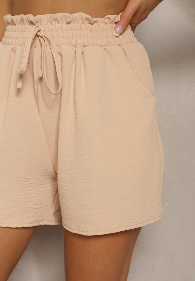 h&s Pantaloni scurți Bermuda Bej Casual Talie înaltă Finisați cu elastic în talie Otanea