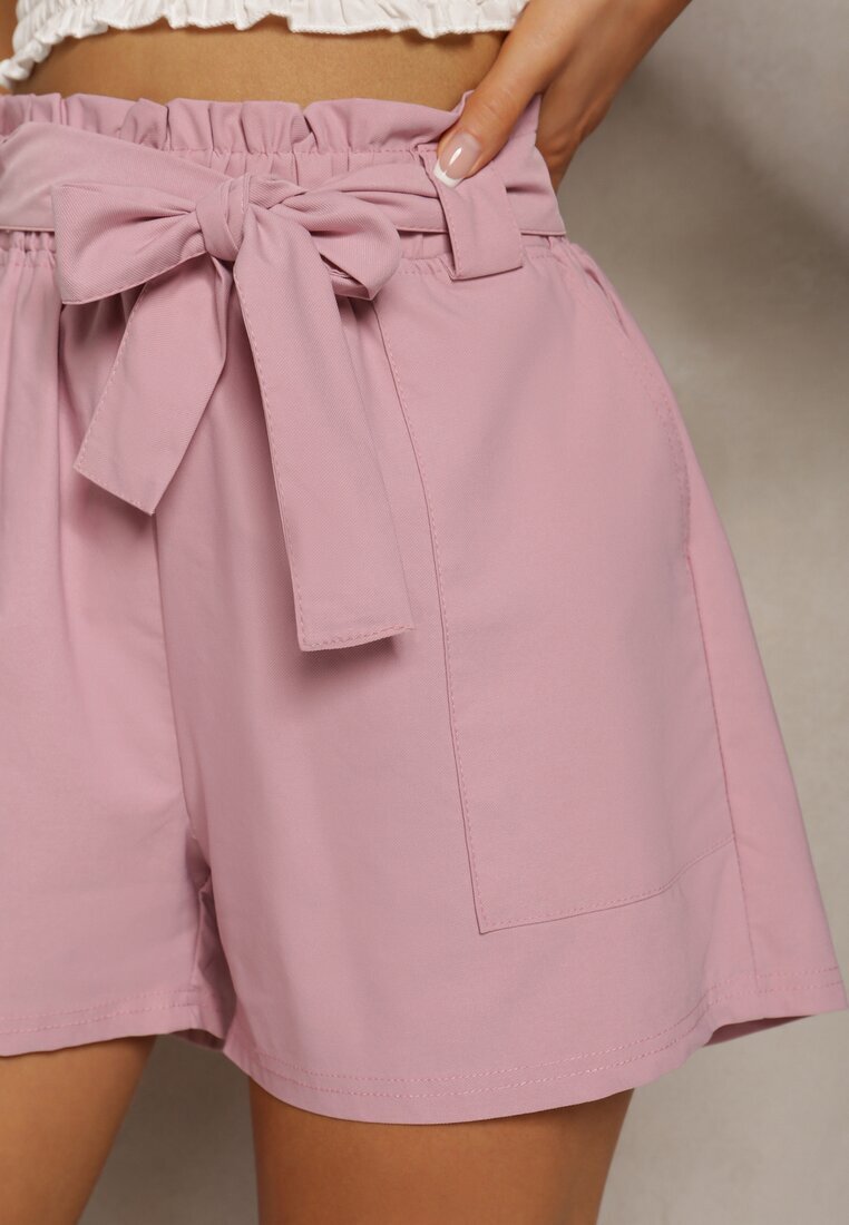 h&s Pantaloni scurți Bermude Mov deschis High Waist cu Adaos de Bumbac Legate în Talie Quisevia