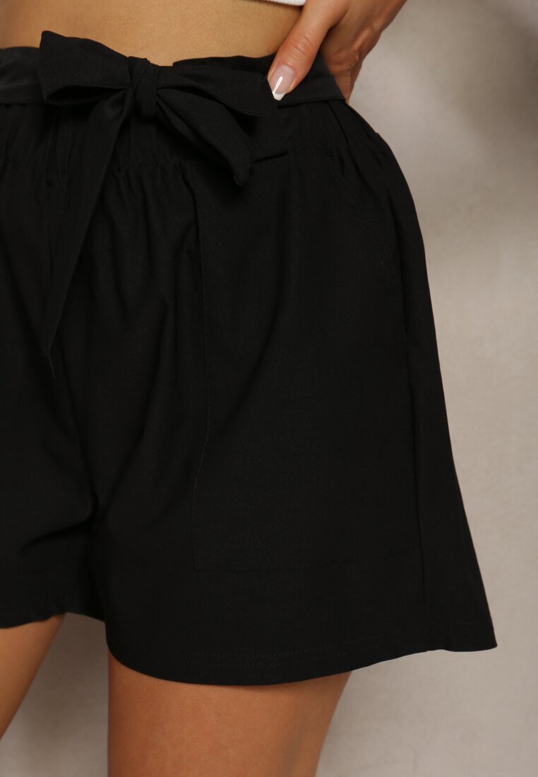 h&s Pantaloni scurți Bermude Negru High Waist Cu adaos de bumbac Cu șnur în talie Quisevia