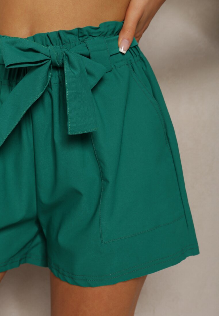h&s Pantaloni scurți Bermude Verde închis High Waist cu adaos de bumbac Legat în talie Quisevia