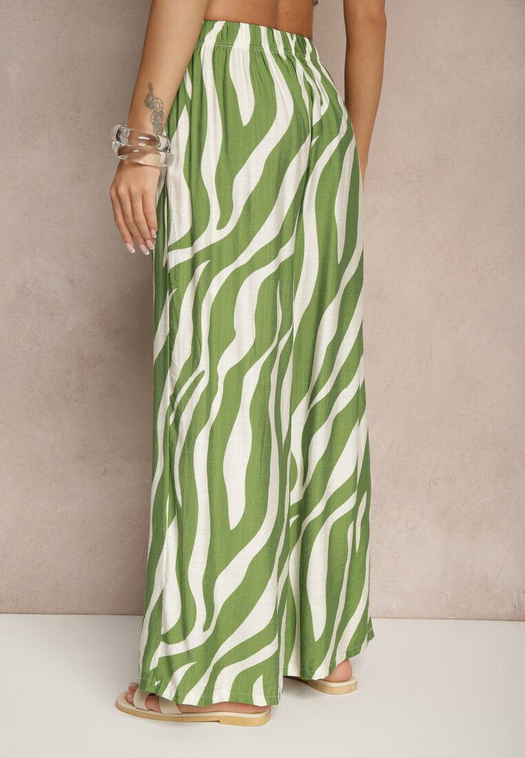 h&s Pantaloni Verde-Alb cu croială largă talie înaltă decorați cu dungi Lisamelia