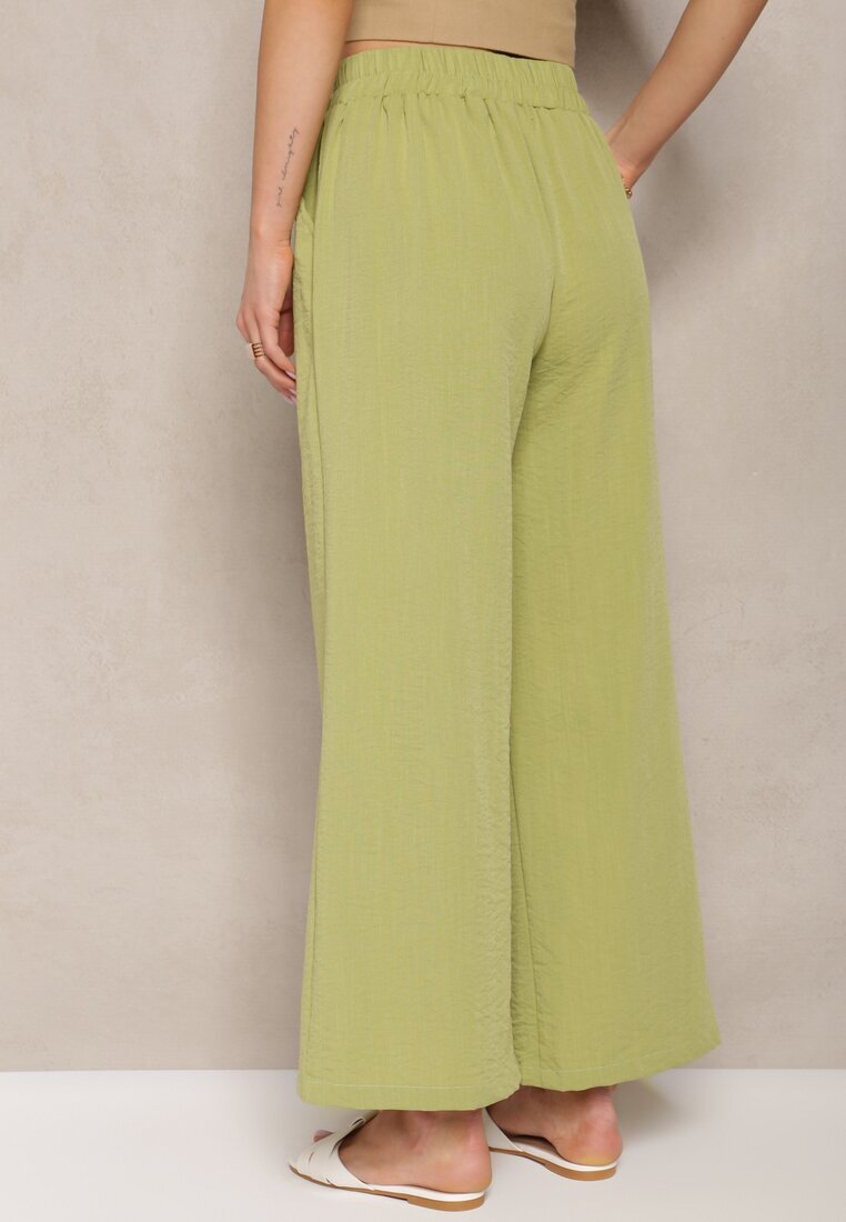h&s Pantaloni verde deschis cu picioare largi stil Palazzo High Waist cu elastic în talie cu element decorativ Ellsiana