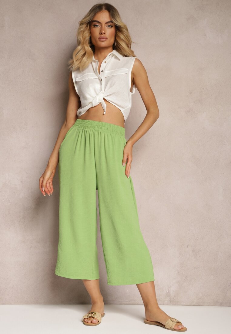h&s Pantaloni verde deschis Palazzo cu elastic în talie și lungime picior 3/4 Moolia