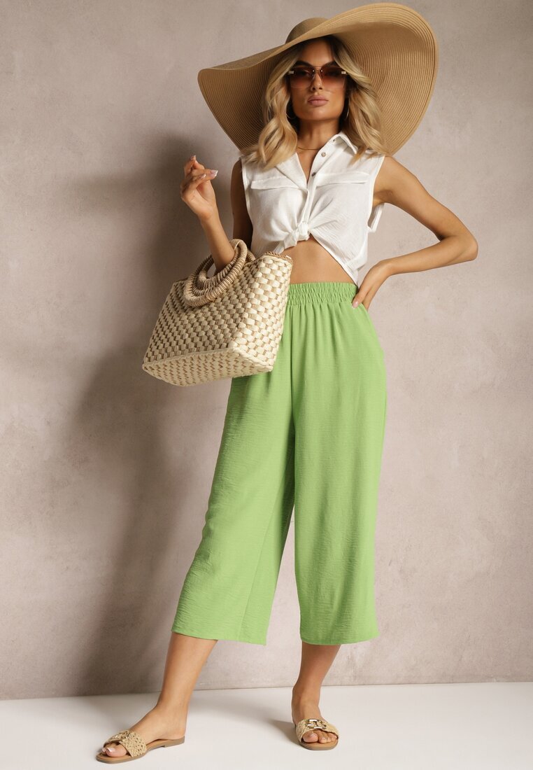 h&s Pantaloni verde deschis Palazzo cu elastic în talie și lungime picior 3/4 Moolia