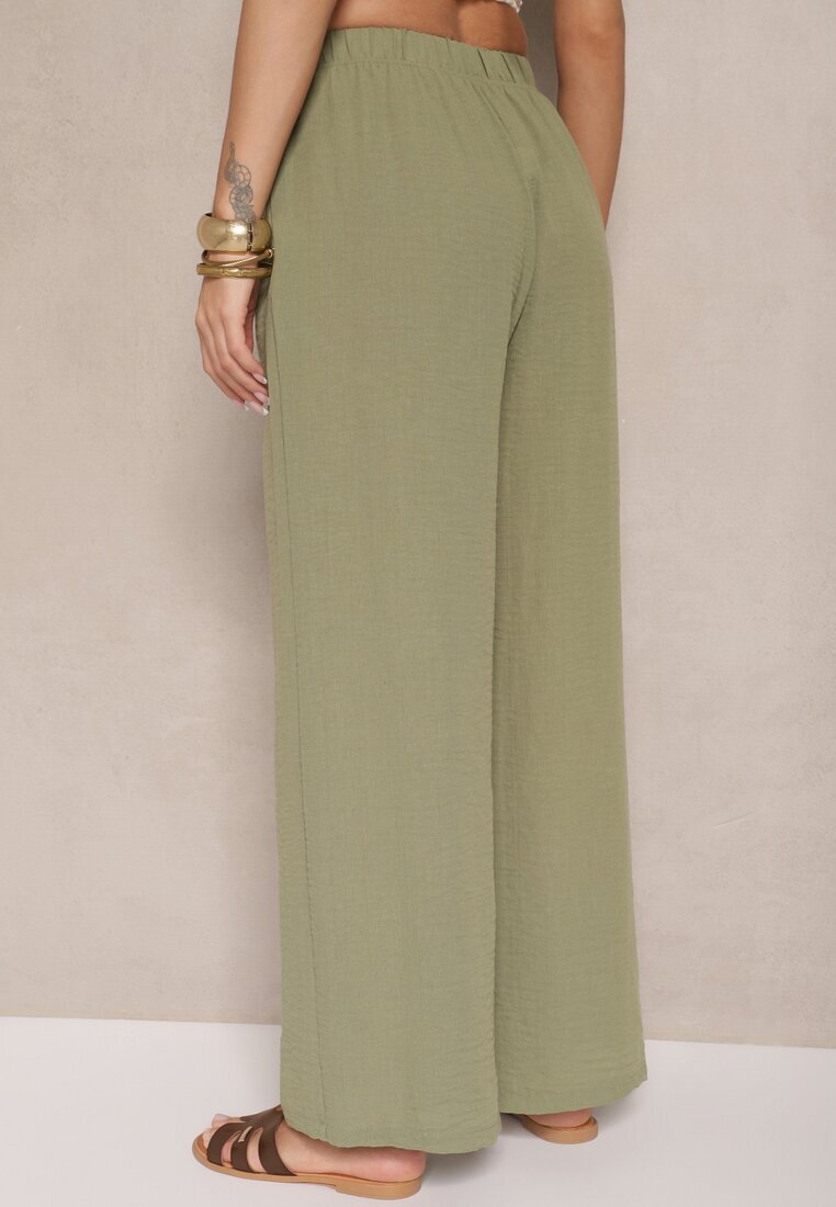 h&s Pantaloni verde închis Palazzo cu croială largă Talie înaltă Ollevia