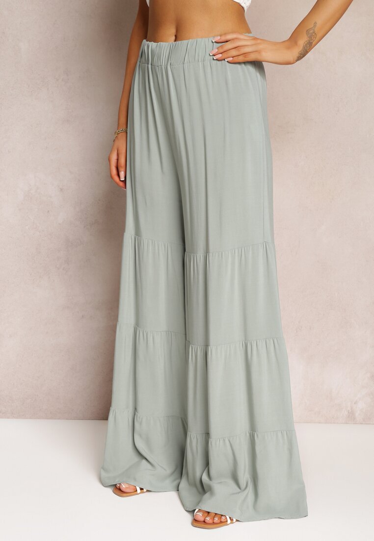 h&s Pantaloni Verde Mentă Netede cu croială largă și elastic în talie Myrieniela