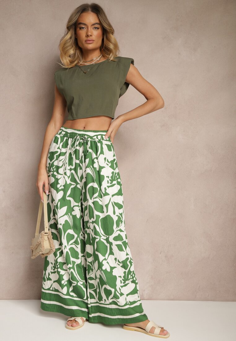 h&s Pantaloni Verzi cu Croială Largă High Waist cu Flori Nelrive