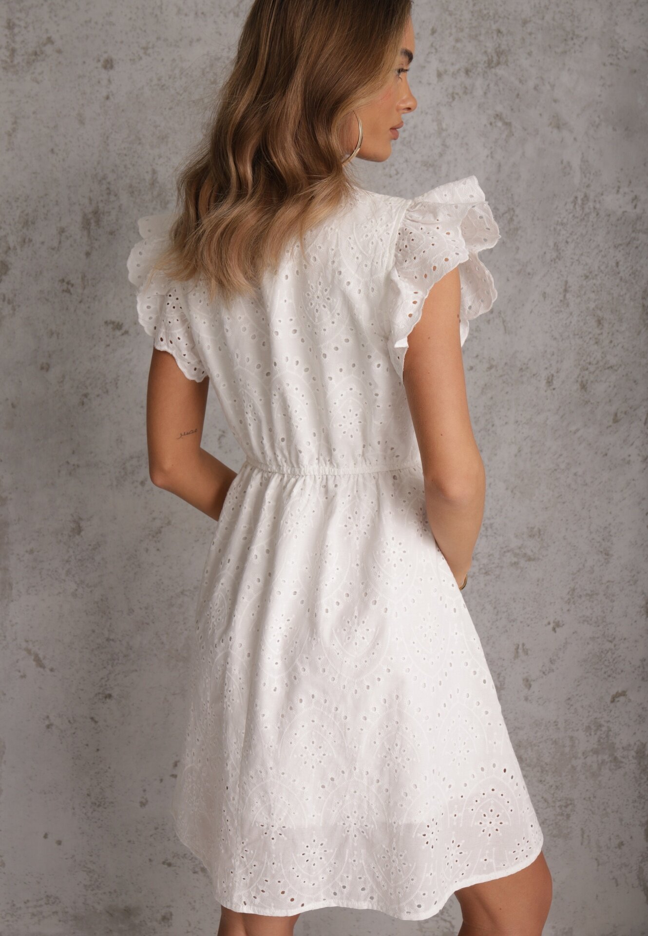 h&s Rochie Albă Brodată Din Bumbac Evazată Laquita