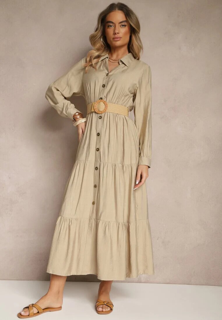 h&s Rochie Bej din Viscoză tip cămașă cu o curea cu cataramă Feluriela
