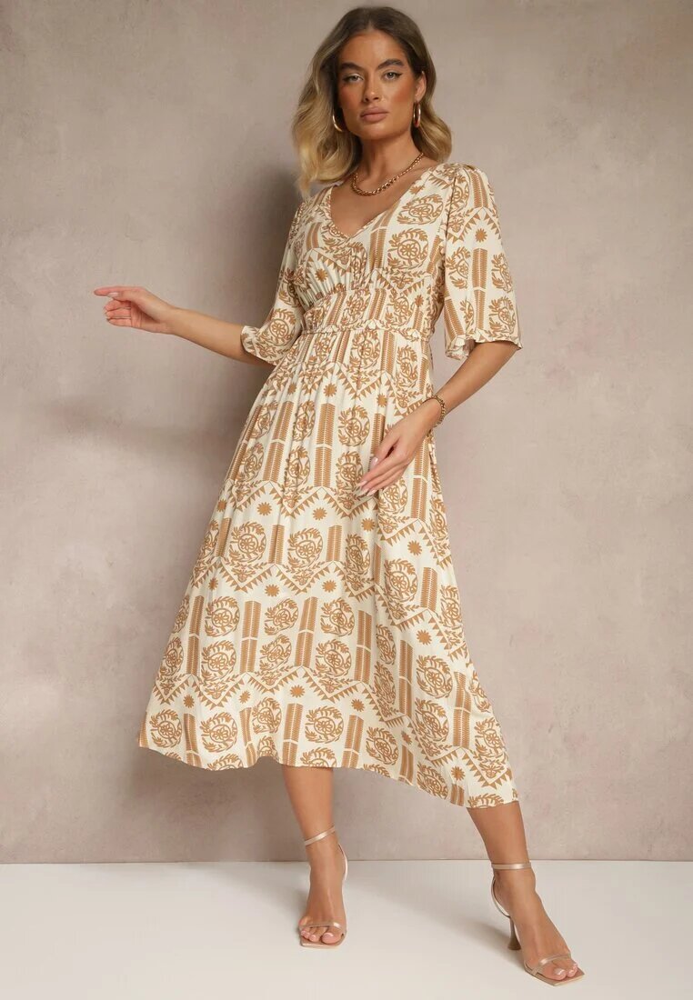 h&s Rochie bej închis Boho evazată din viscoză cu spatele gol Tuvria